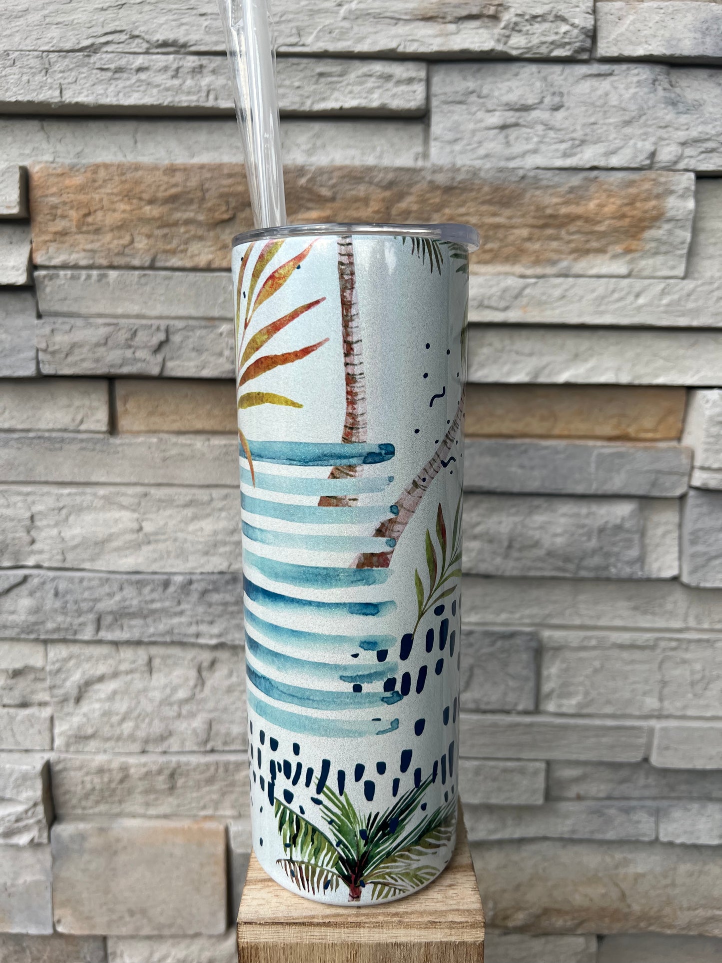Artsy Palm Shimmer 20oz Skinny Sublimation Tumbler