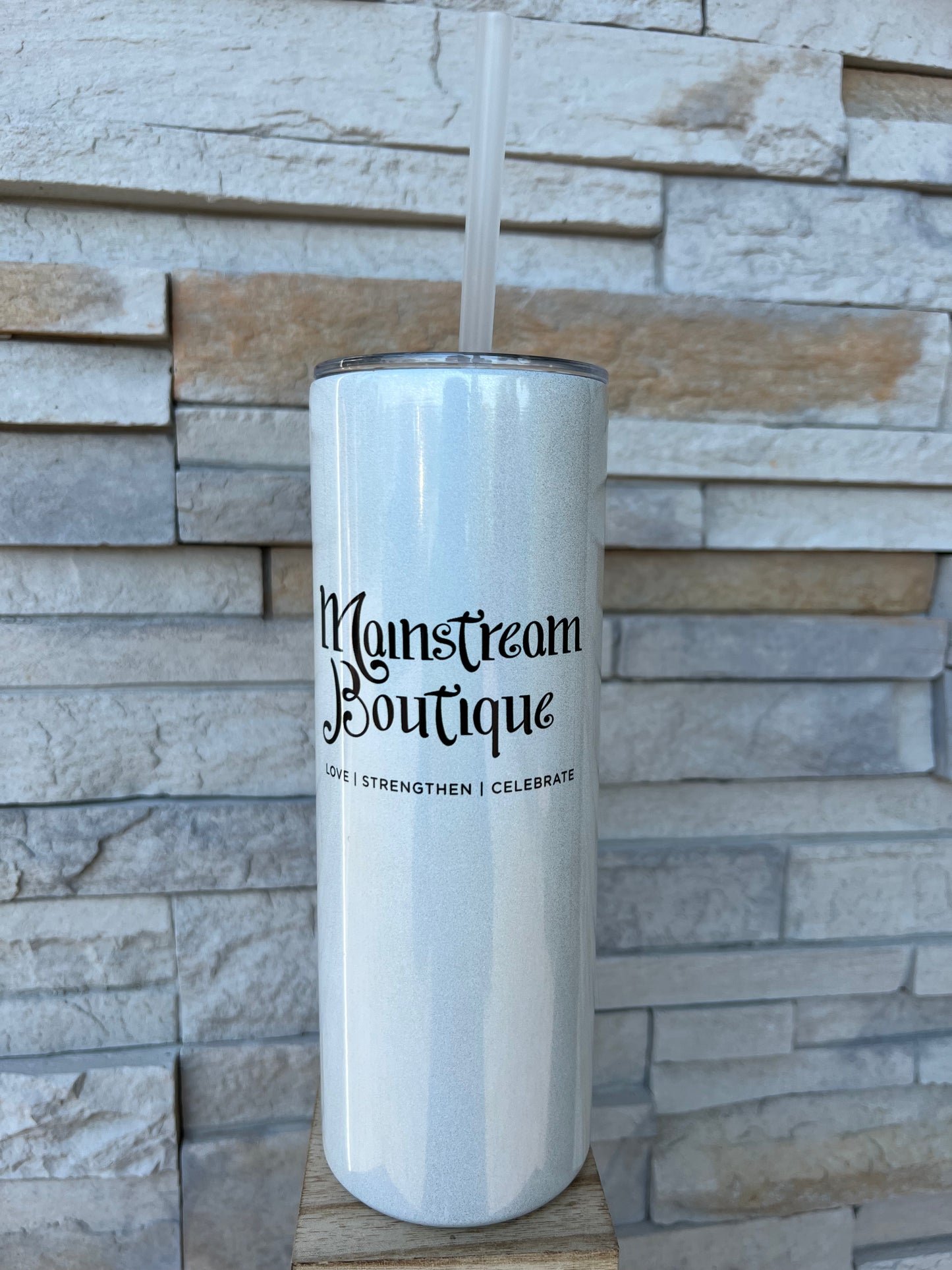 Custom White Logo Shimmer 20oz Skinny Sublimation Tumbler