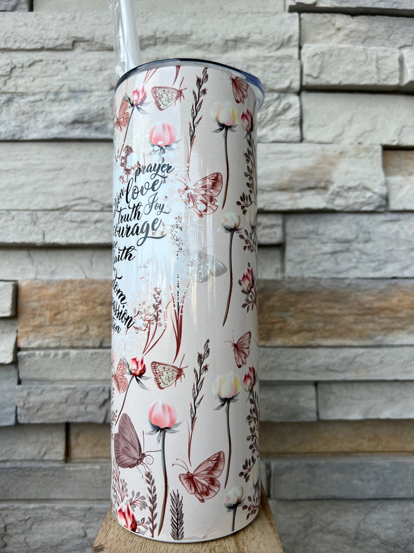 Faith Butterfly 20oz Skinny Sublimation Tumbler