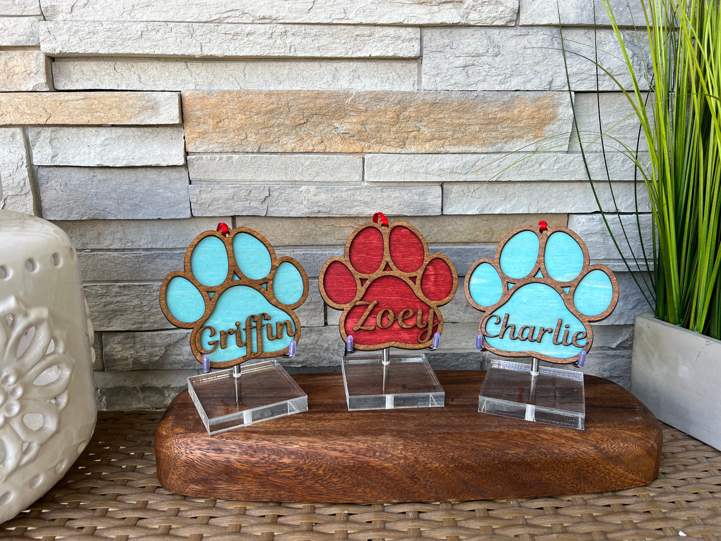 Personalized Name Paw Print Christmas Ornaments
