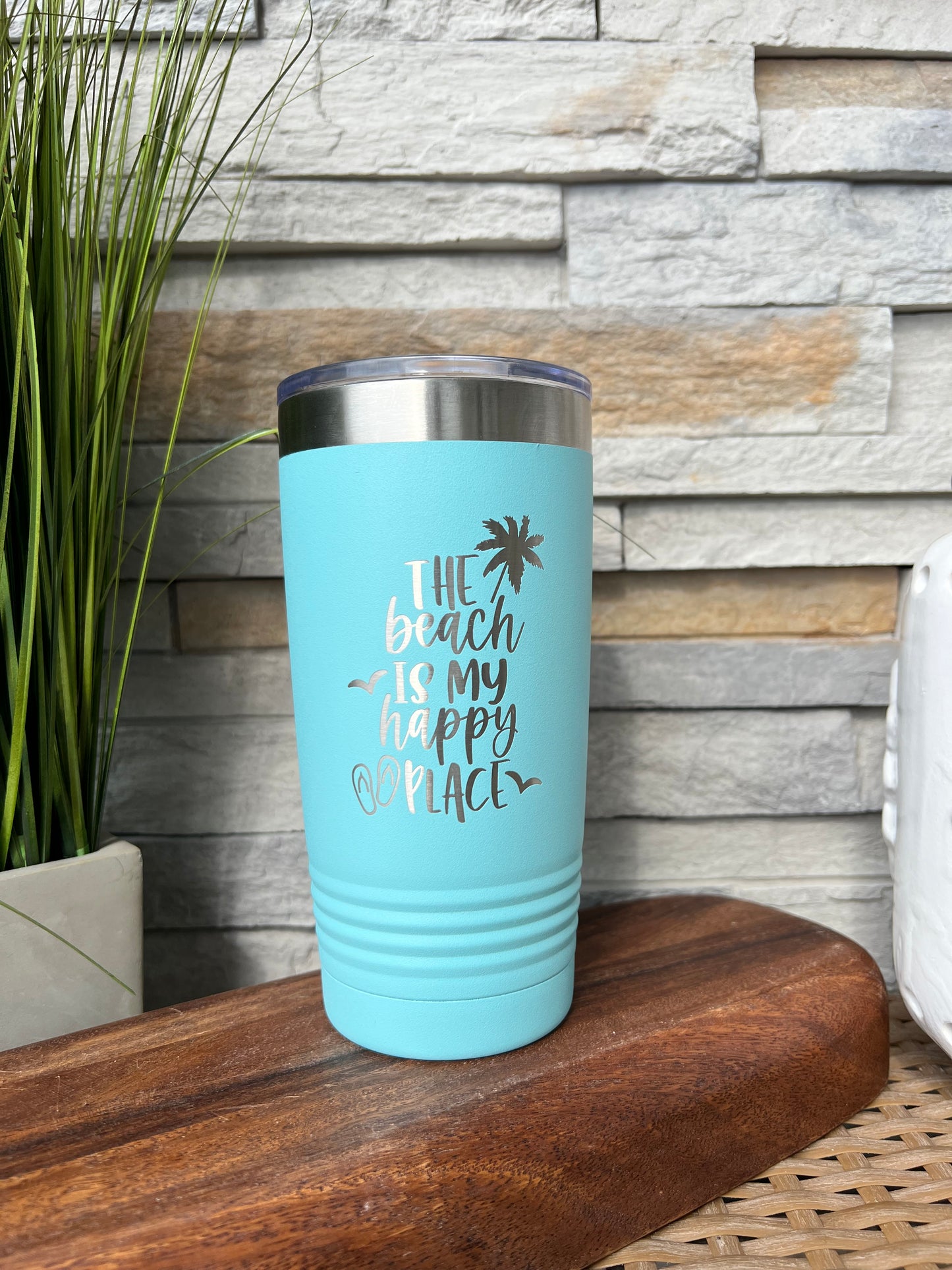 The Beach Is My Happy Place, Beach Theme 20oz Stainless Steel Tumbler Multiple Color Options