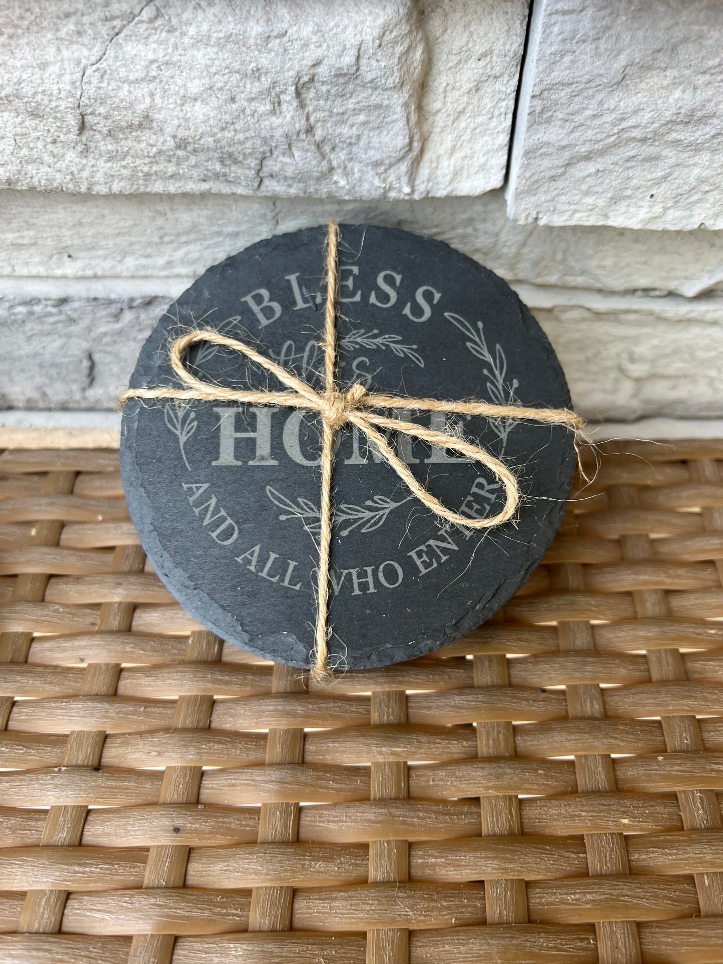 Bless This Home Slate Coasters 4 Pack Round