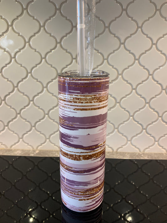 Purple and Grey Stripes with Gold 20oz Skinny Sublimation Tumbler