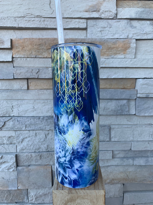 Blue Geometric 20oz Skinny Sublimation Tumbler