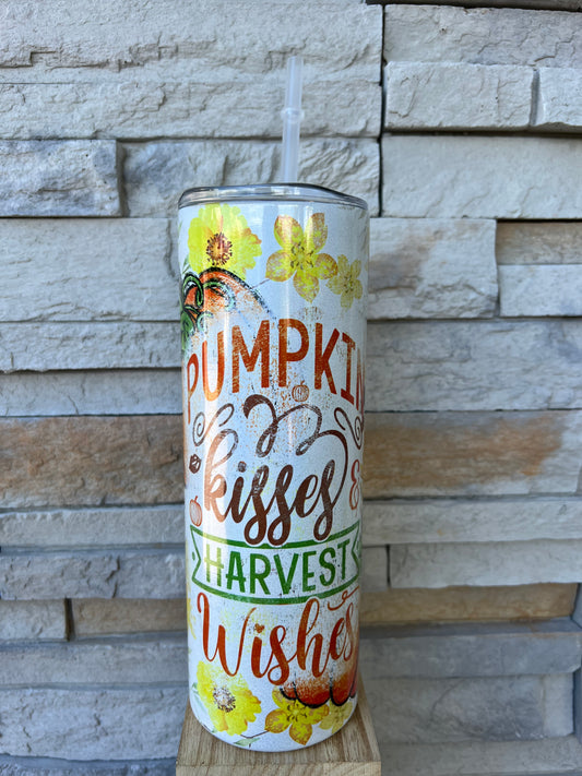 Pumpkin Kisses Harvest Wishes Shimmer 20oz Skinny Tumbler