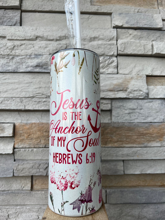 Jesus Is The Anchor Faith Shimmer 20oz Skinny Sublimation Tumbler