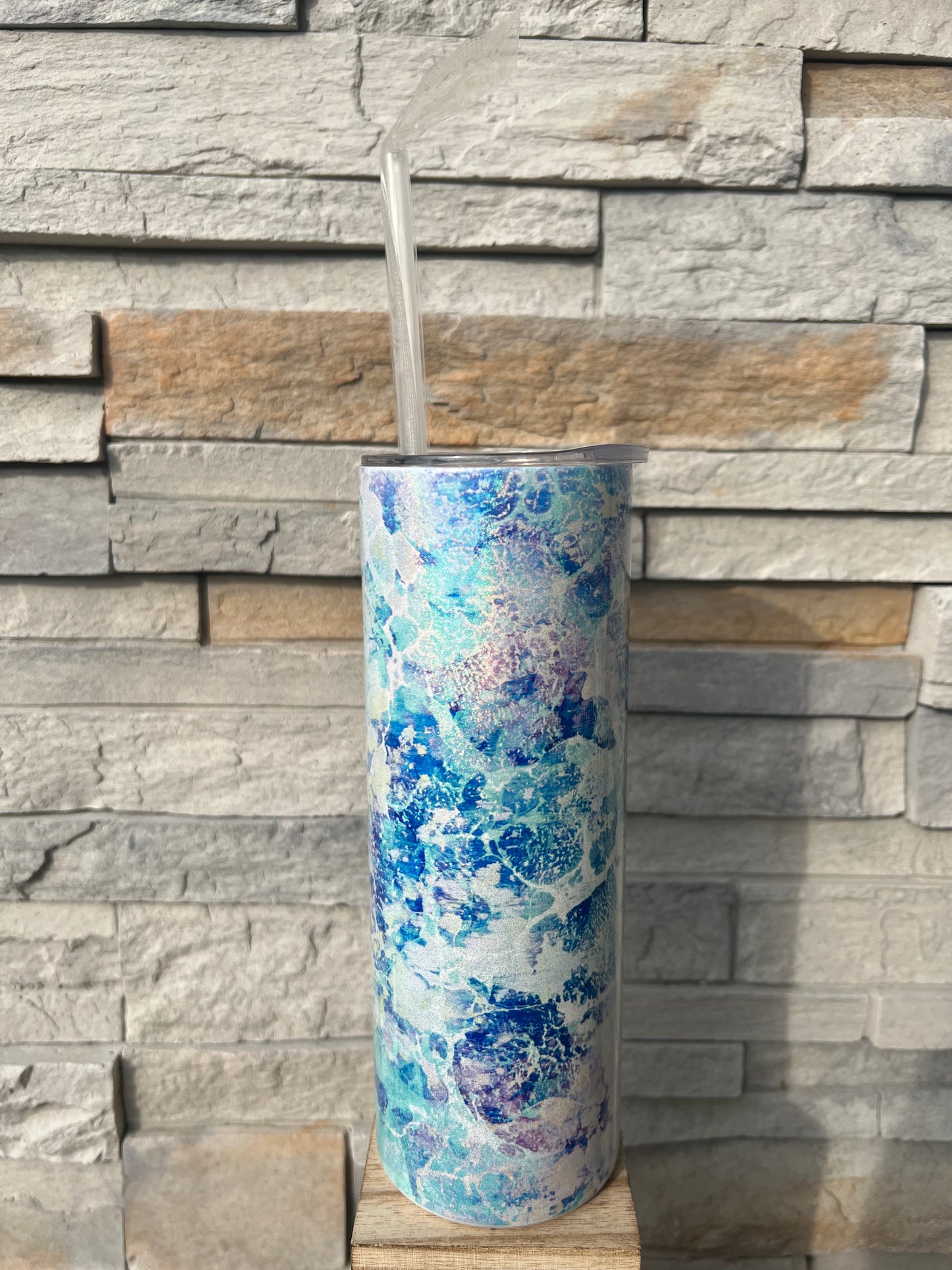 Multicolored Bubbled Marble Shimmer 20oz Skinny Sublimation Tumbler