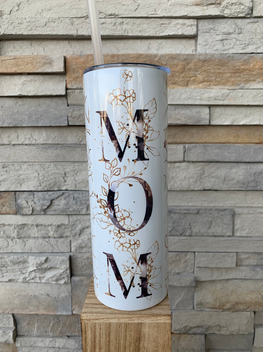 Gold Foil Floral Mom 20oz Skinny Tumbler