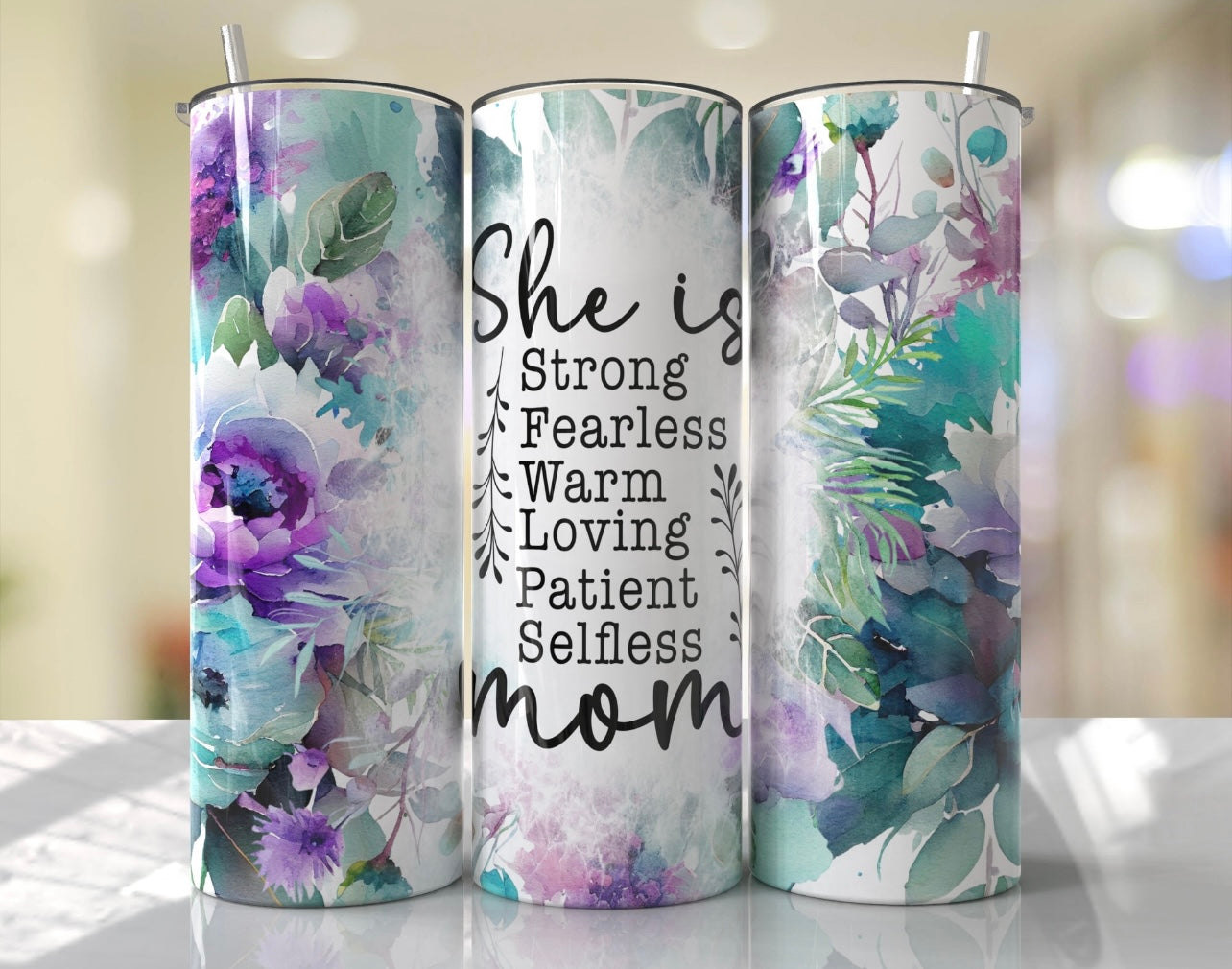 Purple She Is Strong Mom 20oz Shimmer Tumbler